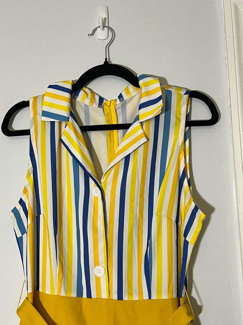 Retro Stage 1950s Yellow White Blue Striped Lapel Romper - Picture 4 of 6